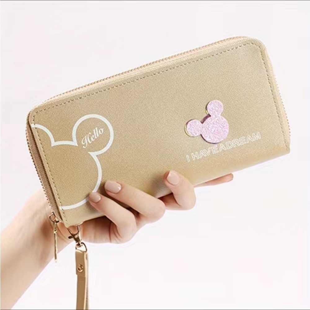 Minnie Mickey Mouse Wristlet Clutch Convertible Long Glitter Disney Wallet Green - Picture 12 of 16